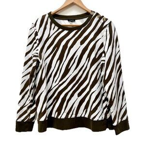 Talbots Zebra Print Crew Neck‎ Long Sleeve Pullover Top with Shoulder Buttons